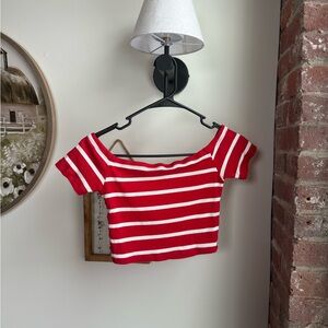Primark Red and White Striped Crop Top